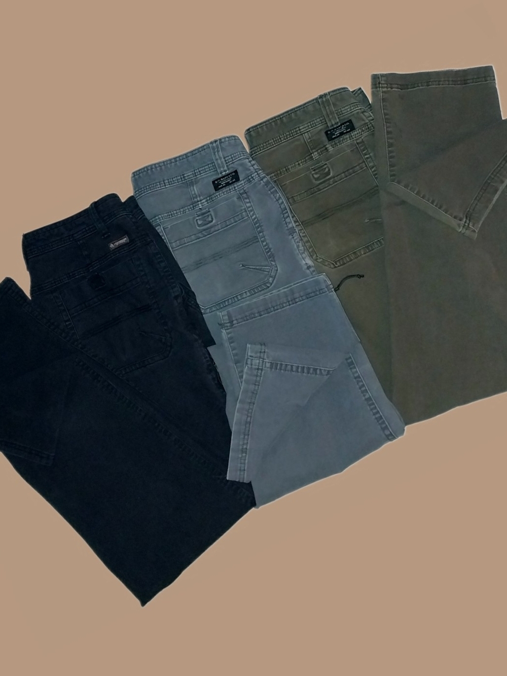 3 Pair G.H. Bass & Co. Straight Leg Work Outdoor Jeans- Black, Gray, Khaki 34x34